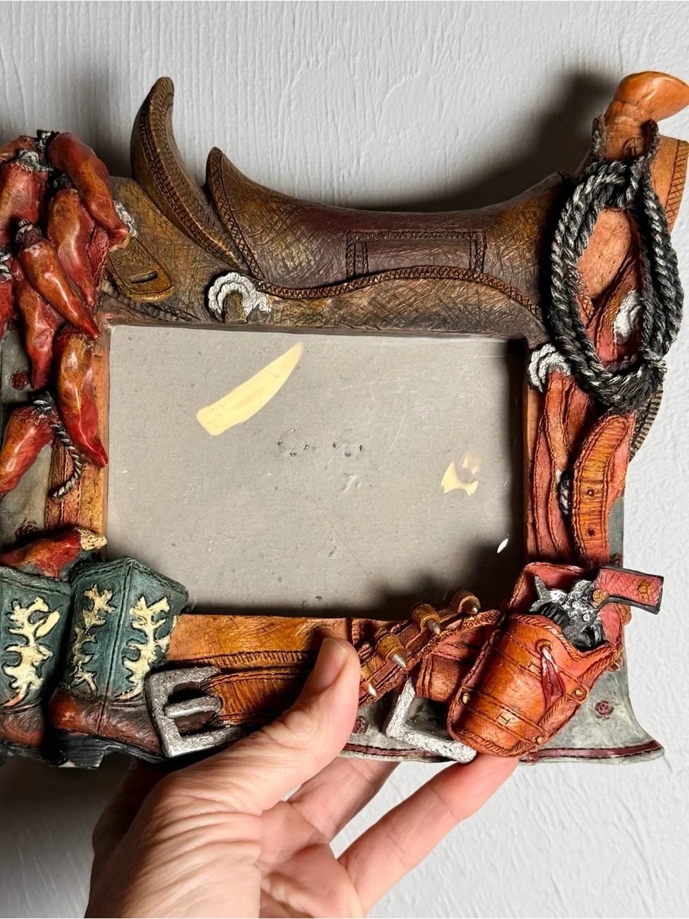 Vintag southwestern Cowboy Photo Frame with Saddle and Boots